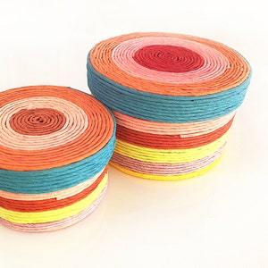 Jute Rope Boxes, Set of Two Hardboard Boxes, Colorful Jute String Wrapped Boxes, Eco-Friendly Container, Geometric Gift Box, Trinket Box