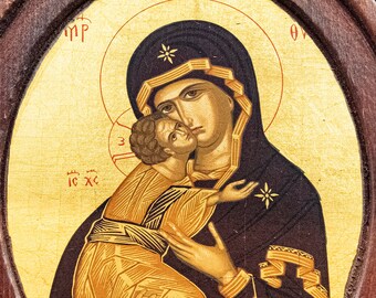Virgin Mary Handmade Byzantine Icon, Ancient Byzantine Icon Replica, Greek Orthodox Icon, Made in Greece, Virgin Mary Art