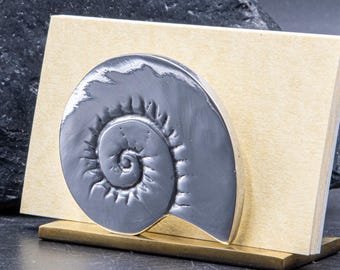 Desk Business Card Holder, Nautilus Aluminium and Bronze Picture Display Stand, Office Organizer and Accessories,  Sea Nature Desk Decor