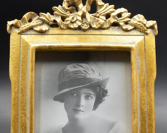 Cadre photo doré rétro avec noeud décoratif, cadre rectangulaire vintage en résine moulée avec couvercle en verre