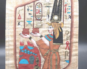 Vintage Handmade Egyptian Papyrus Art, Hand-Painted Ancient Egypt Goddess Maat, Egyptian Wall Art Decor