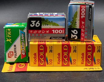 Lot of 6 Camera Color 35mm Film Rolls 36 Exp., Kodak Gold 100, FujiFilm 400, Carrefour 100, Expired