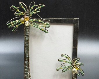 Tropical Photo Frame, Decorative Metal Beaded Picture Frame, Standing Palm Tree / Coconut Tree Frame, Bohemian Home Decor, Photo Frame Gift