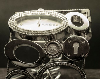 Authentic Marc Ecko Bracelet Watch, Stainless Steel and Rhinestones, Women's Working  Wristwatch Bracelet, Keyhole and Key Bracelet