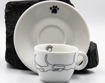 Cat and Cat Paws Espresso Cup, Vintage Ionia Greece Espresso Coffee Cup and Saucer, Greek Coffee Porcelain Cup, Cat Lover Gift