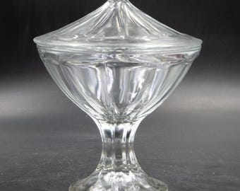 Vintage Clear Glass Lidded Pedestal Bowl, Decorative Candy Dish, Glass Storage Jar