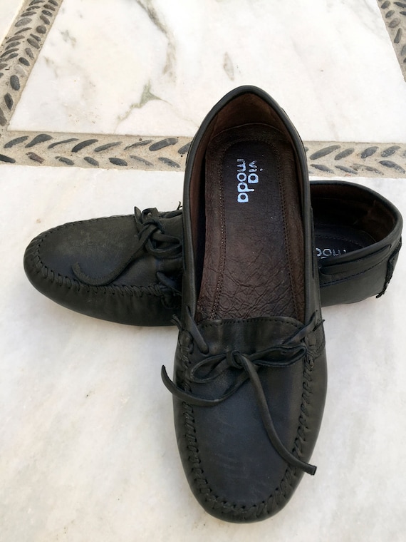 black soft leather loafers womens