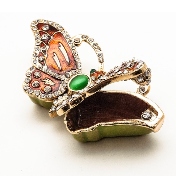 Vintage Butterfly Trinket Box Small Decorative Enameled and