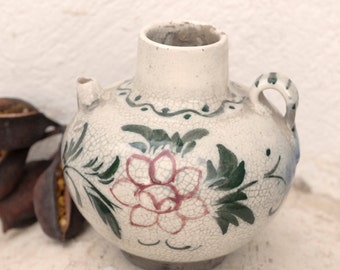 Antique Ceramic Vase, Hand Painted Pitcher, Glaze Floral Pottery Vase, Rustic Small Flower Vase, Handmade Pottery, Bud Vase, Home Decor