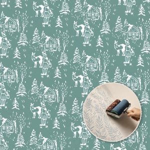 French Toile Paint Roller Set for Walls and Furniture, Cottage Decor, Scenic Woodland Pattern