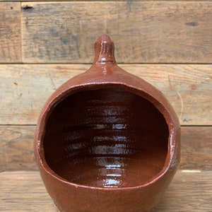 Handmade pottery red clay salt cellar, amber glaze