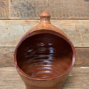 Handmade pottery red clay salt cellar, amber glaze