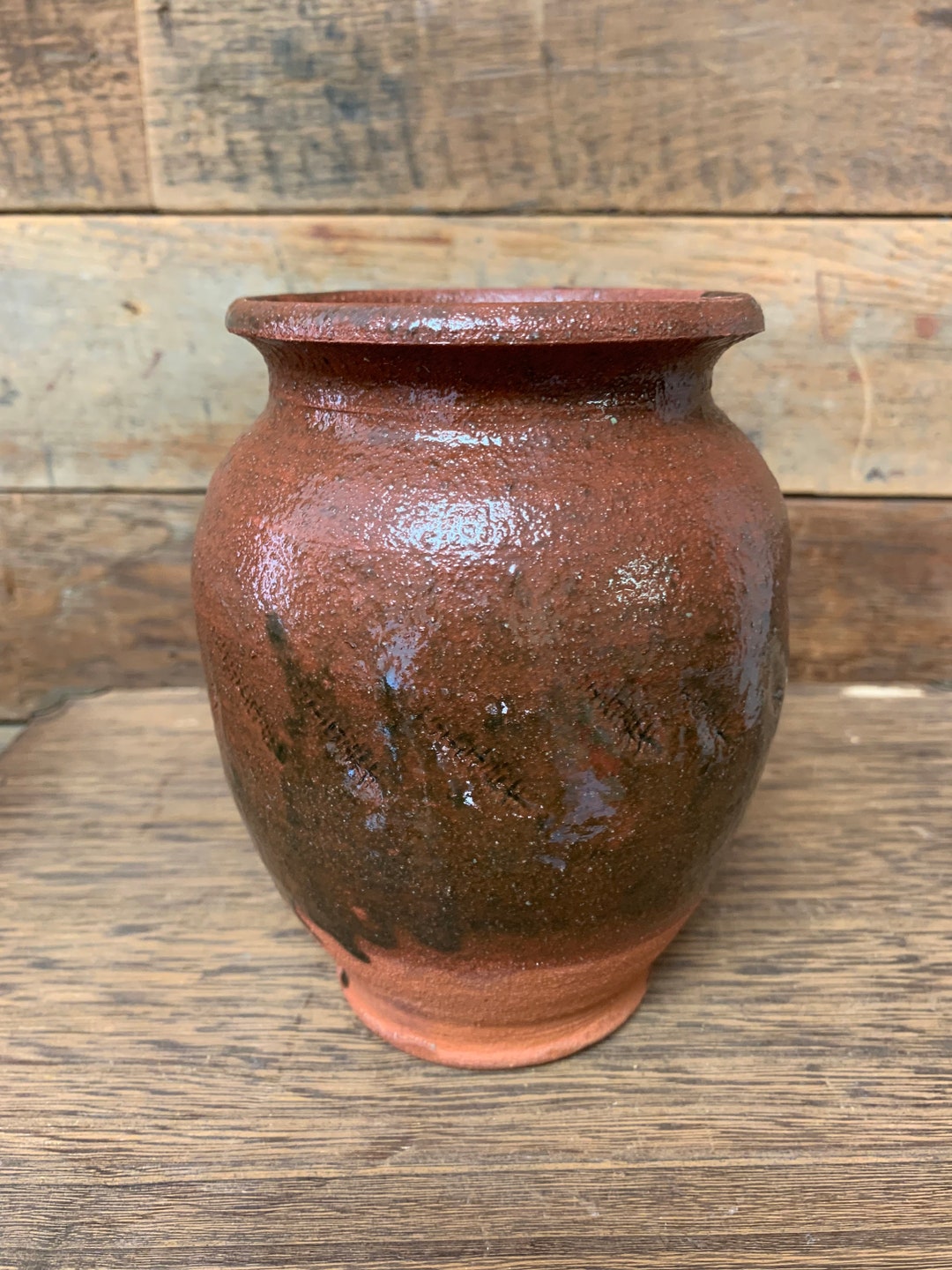 Handmade WV Pottery Vase, Jar, Red Clay Paddled Vase in Green Glaze - Etsy