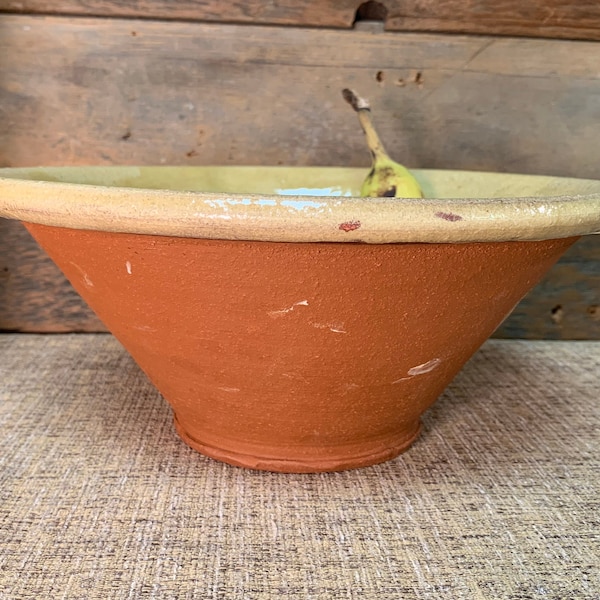 Handmade pottery redware bowl, milk pan, pancheon