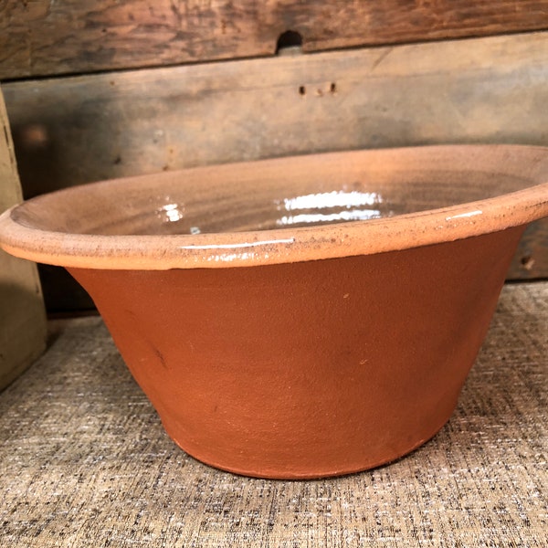 Handmade pottery redware bowl, milk pan, pancheon