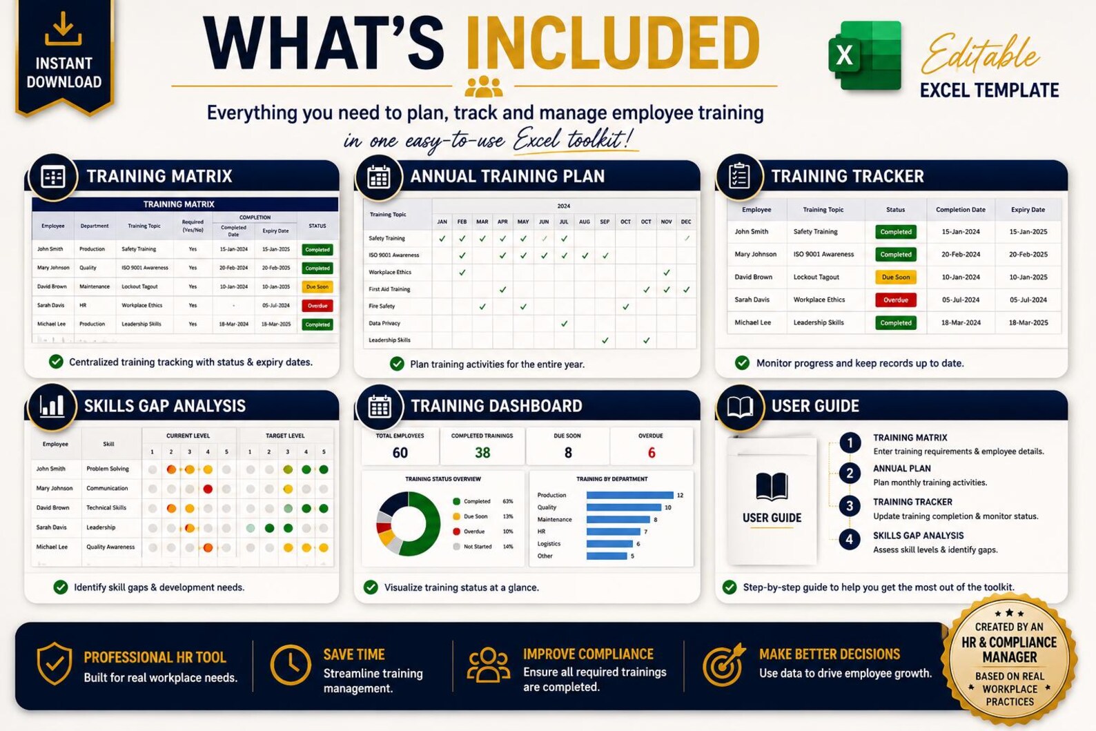 HR Training Matrix Excel Template | Employee Skills Tracker | Learning ...