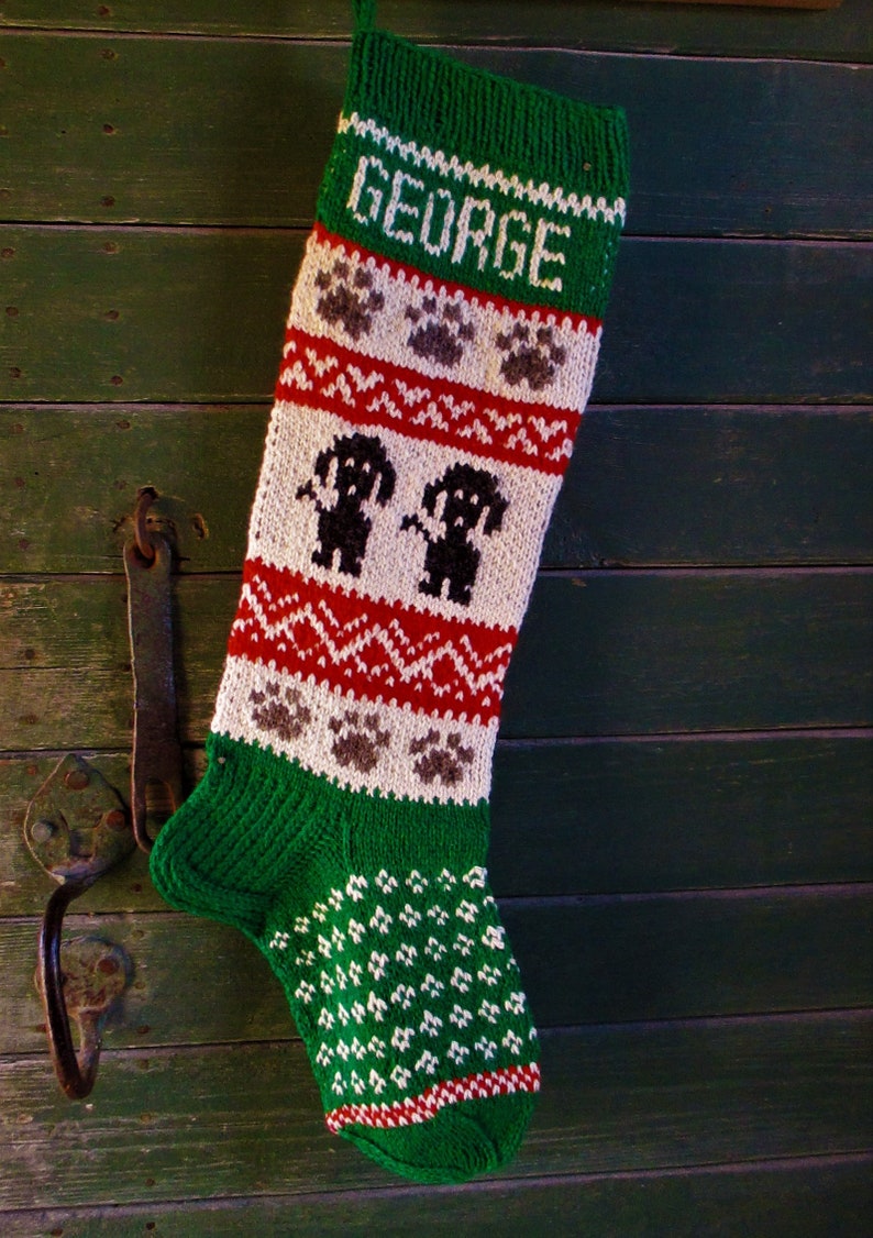Personalized Hand Knit Gray Cat Christmas Stocking