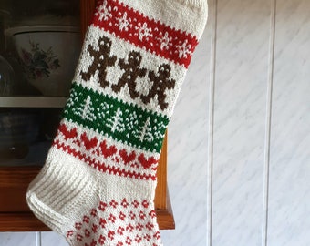 24"-26" Christmas Stockings - White - Wool - Handknit - Personalized - Seasonal ornament - Gingerbread - Nordic - Latvian