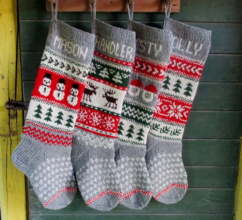 2426 Knit Christmas Stockings Personalized Gray Etsy Canada