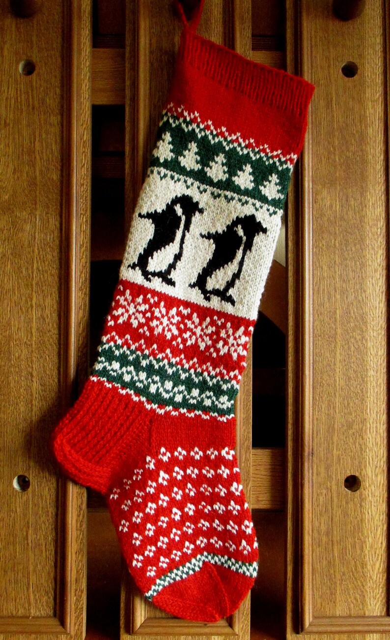 Knit Christmas Stockings ~24or 26 Personalized Wool Green Red White Angel Gingerbread Boy Rocking Horse Santa Penguin
