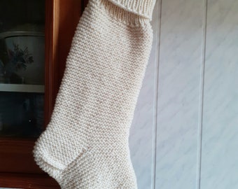 Ready to ship! 21" Knit Christmas Stockings Hand knit Wool  White  Snowflakes ornament Scandinavian style