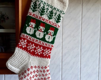 60-61 cm Julstrumpor - Vita - Ull - Handstickade - Personliga - Säsongsdekoration - Snögubbar - Nordiska - Lettiska