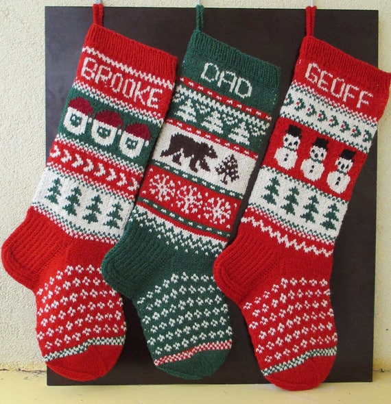 Christmas Stocking Knitted Wool by Christmas Morning 18.5/" Green White Red