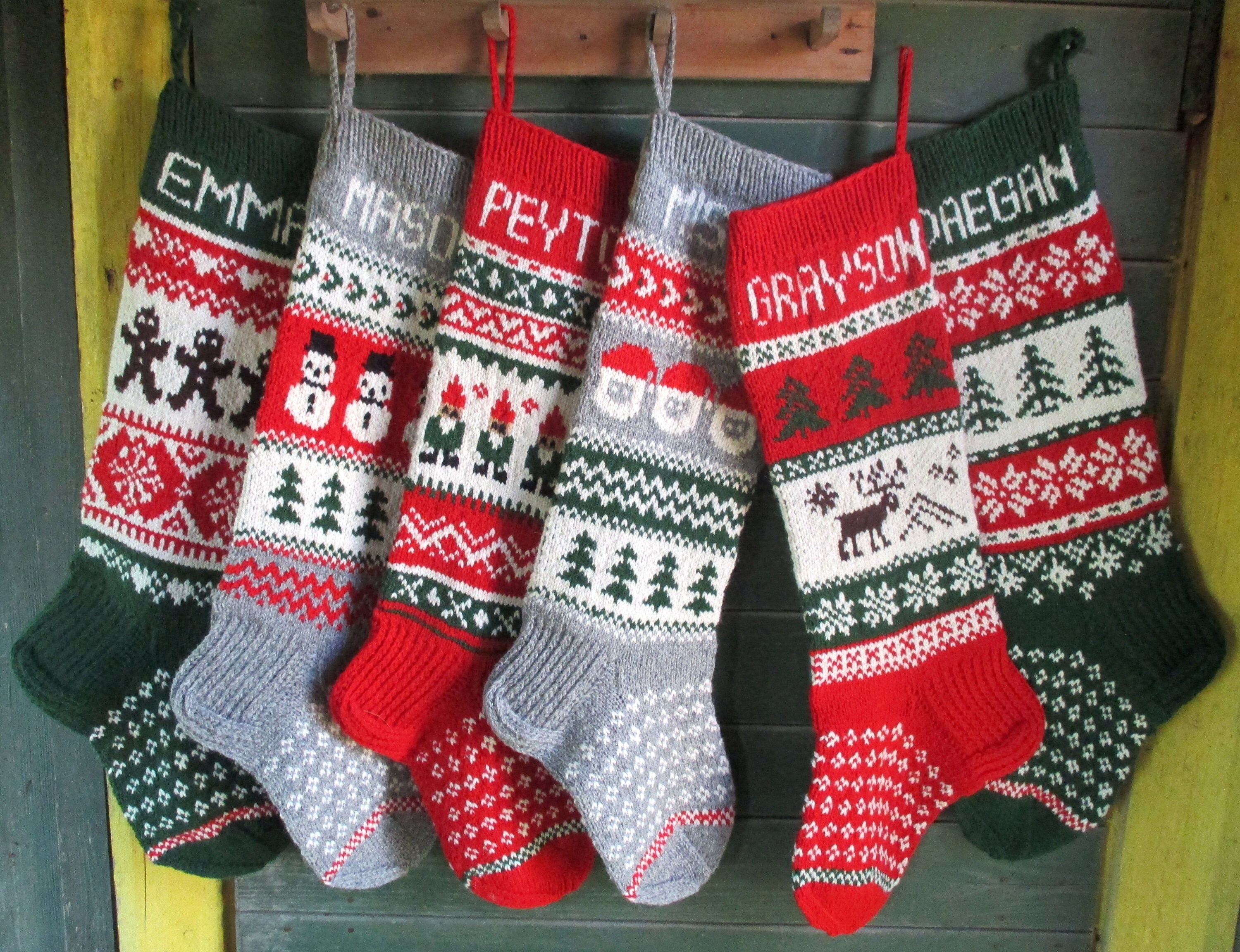 Christmas Stocking Knitted Wool by Christmas Morning 18.5/" Green White Red