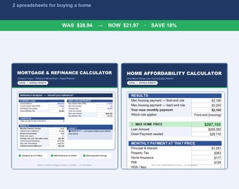 Home Buyer Bundle | Mortgage Refinance Calculator + Home Affordability Spreadsheets | Excel Google Sheets