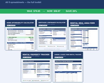 Real Estate Spreadsheet Bundle | Rental, Mortgage, Airbnb, Deal & Affordability (Excel, Google Sheets)