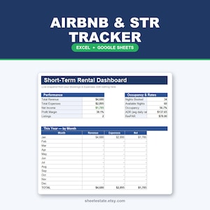 Airbnb Tracker-kalkylblad | Korttidshyresintäkter, beläggning och vinst | Excel Google Sheets