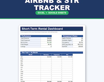 Airbnb Tracker Spreadsheet | Short-Term Rental Income, Occupancy & Profit | Excel Google Sheets