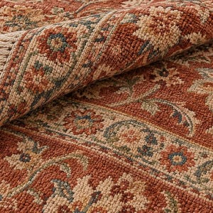 Hand Knotted Wool Rug, Rust Red Floral Oriental Carpet, Persian Style Area Rug