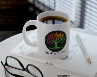 Mok regenboog levensboom, 20oz jumbo keramische beker, kleurrijke koffiemok, levendige boom silhouet kunst, grote theemok cadeau voor natuurliefhebbers