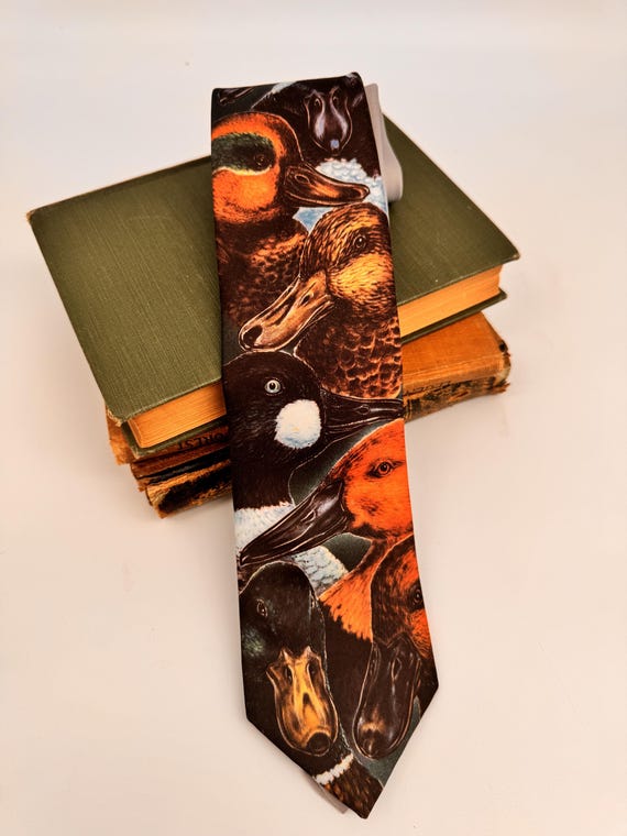 Vintage Ralph Marlin Wild Ducks Necktie, 1987 Mallard Wood Duck Print