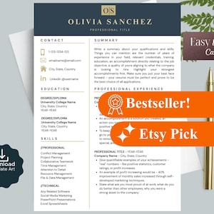 Executive Resume Template | 1 Page CV + Cover Letter + References | Word, Google Docs, Pages | Navy Blue CEO Manager Resume