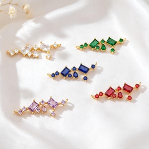 Colorful CZ Connector Charm, Geometric Crystal Pendant, Gold Plated Copper Charm, DIY Necklace Bracelet Jewelry Supply