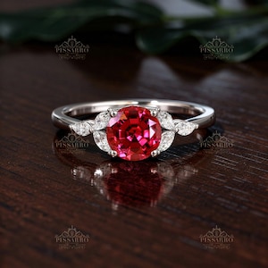 Petite Ruby Engagement Ring, 1.15CT Natural AAA Quality Red Ruby, Solid White Gold Or Platinum Jewelry, July Birthstone, 2PC Wedding Set