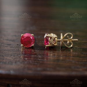 Natural Ruby Earrings, Unique Studs, Single Stud Or Pair Of Earrings, 5mm Round Natural Red Ruby, Plated Silver Or Solid Yellow Gold Jewelry