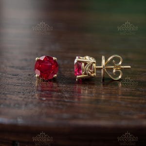 Ruby Earrings, Single Stud Or Pair Of Earrings, 5mm Round Natural AA Quality Red Ruby Studs, Plated Silver Or Solid Yellow Gold Jewelry