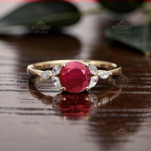 Petite Ruby Engagement Ring, 1.15CT Natural A Quality Red Ruby, Plated Silver Or Solid Yellow Gold Jewelry, Promise Ring, 2PC Wedding Set