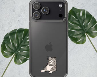 Genomskinligt iPhone-skal Lazy Cat Lounging | Sött knubbigt tabby kawaii telefonskal | Genomskinligt slim fit iPhone