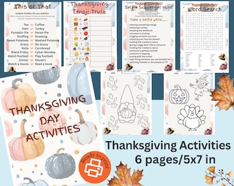 Thanksgiving Activity Printable Party Game Bundle Pdf Digital Download Scavenger Hunt Word Search Puzzle Sheet Coloring Page Family Fun Kid