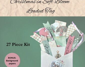 Christmas Loaded Tag Kit Shabby Chic Vintage Clipart Gift Tag Digital Printable Holiday Scrapbooking Junk Journal Card Winter Botanical