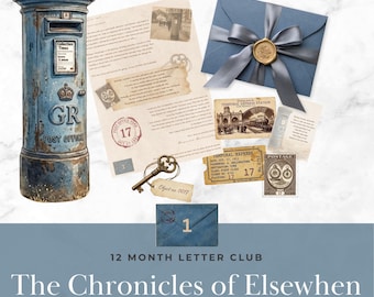 Monthly Printable Letter Club Junk Journal Ephemera Time Travel Story Gift Book Enthusiast Mystery Reading Narrative Digital Download