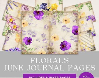 Junk Journal Vintage Floral Pages Printable Digital Scrapbook Paper Purple Botanical Art Supplies Craft Download Ephemera Sheet Lavender