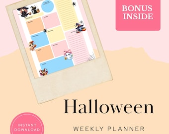 Halloween Weekly Planner Printable Digital Plan October Schedule Cute Week Organizer Desk Productivity Tracker Sheet Organization Spooky