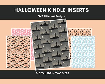 Halloween Kindle Insert Printable Pattern Digital Download Design File Paperwhite Cover Template Ghost Bat Decoration Witch Cat Motif
