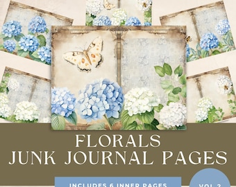 Junk Journal Floral Vintage Printable Page Digital Download Instant Craft Supply Scrapbook Paper Ephemera Hydrangea Botanical Sheet
