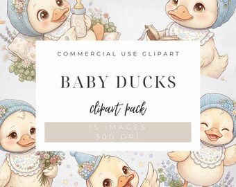 Baby Duck Clipart Watercolor Illustration Nursery Art Baby Shower Invitation Graphics Commercial Use Digital Download Duckling Design Gender